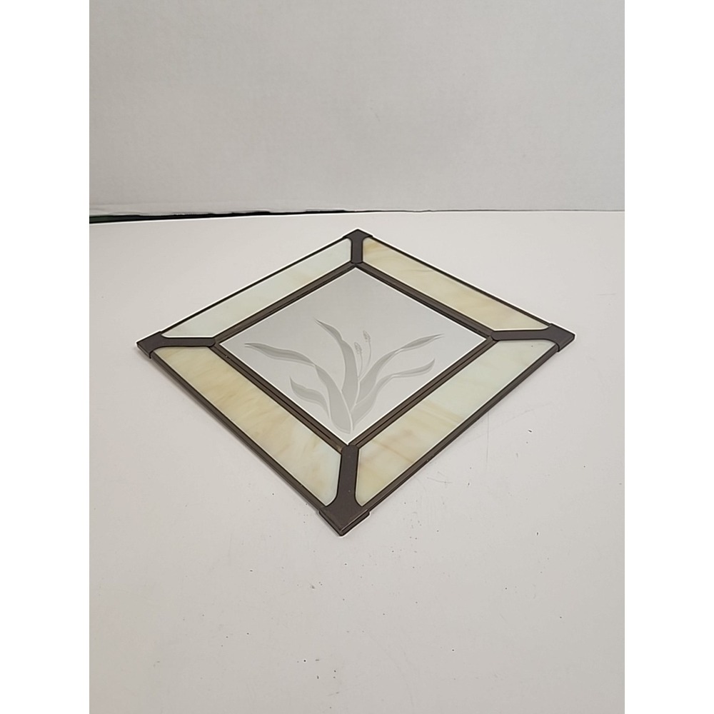 Vintage Crowning Touch Leaded Stained Glass Diamond-Shaped Wall Mirror 9" X 9"‎